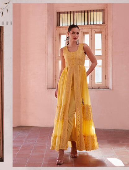 Women’s Full-Flared Long Gown with Front Slit – Fusion Ethnic Wear Free Size