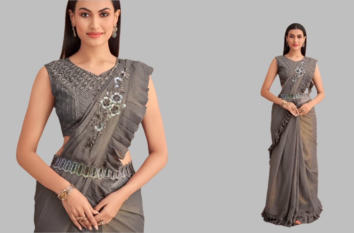 fancy ready to wear saree with unstitched net blouse Mani’s Ready to Wear