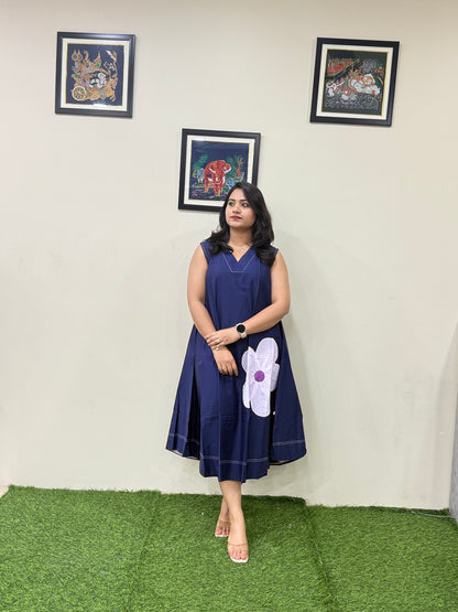 Poplin Cotton Sleeveless Midi Dress with Applique Detailing – Women’s Summer Casual Wear (M to XXL)