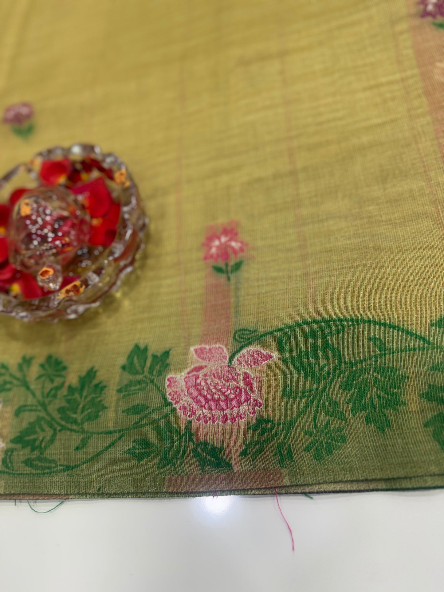 Tissue chanderi saree with floral border and tassel pallu, pastel printed saree for women