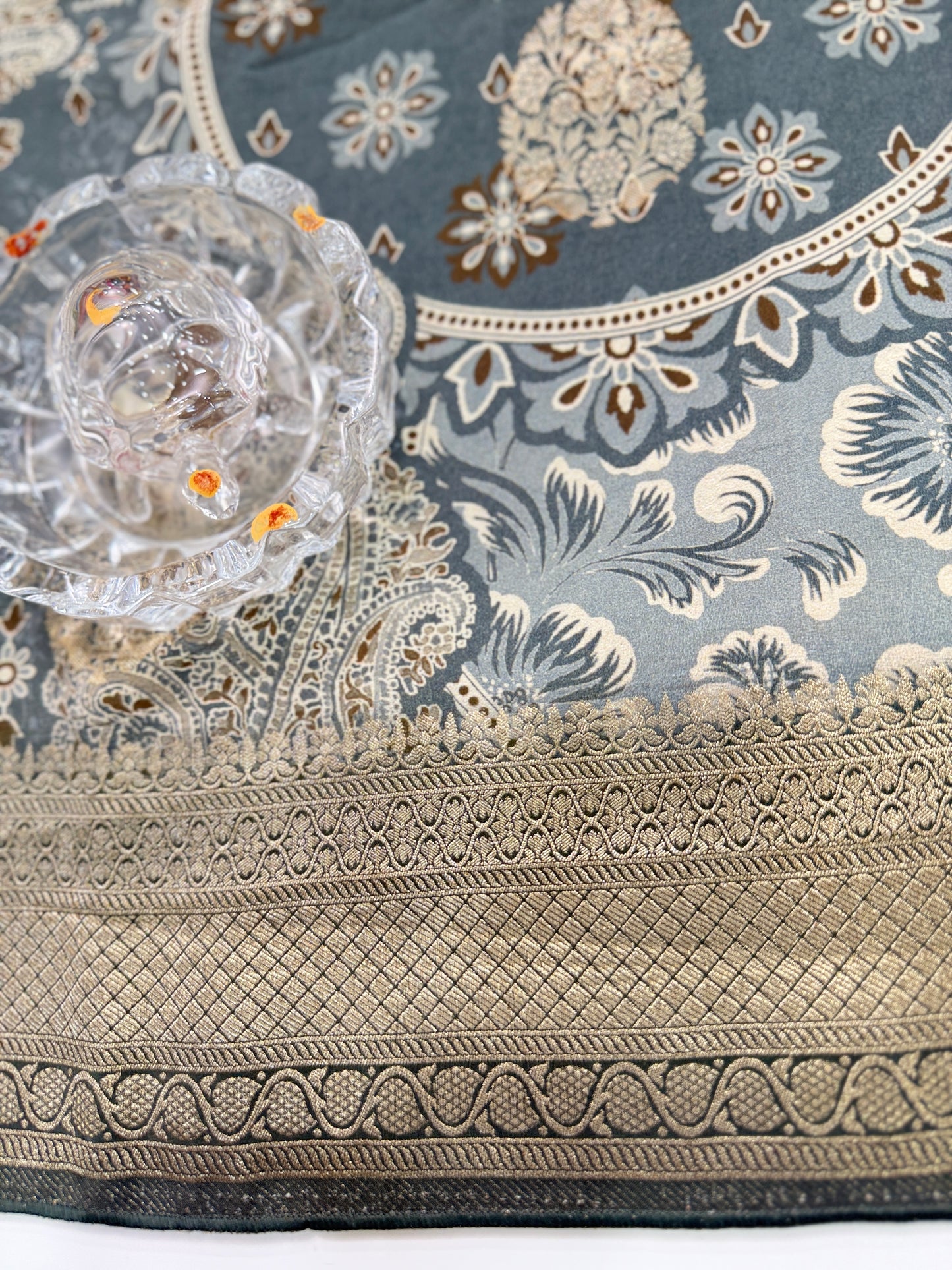 Pure Crepe Silk Saree with Digital Print and Zari Border – Elegant Festive and Wedding Saree for Women