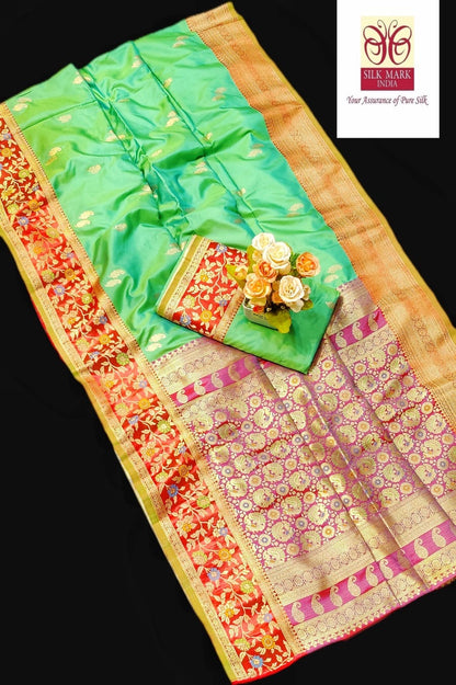 Pure Paithani Silk Saree for Women with Traditional Woven Motifs and Blouse Piece – Silk Mark Certified
