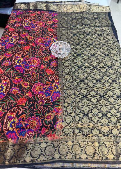 Pure Viscose Crepe silk saree with digital floral print and woven zari border for women