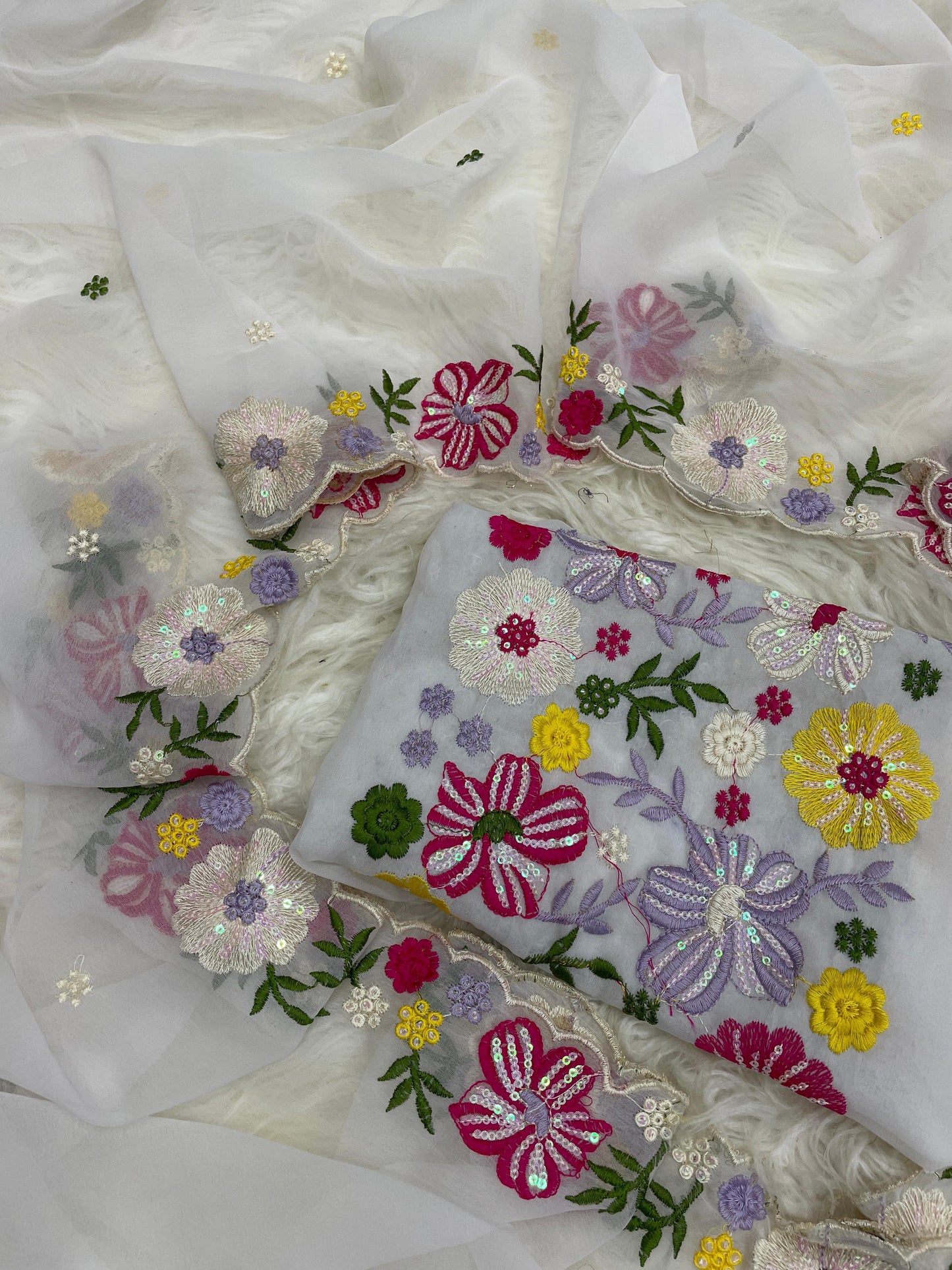 Women’s Pure Georgette Saree with Multi-Color Thread Work, Tassels and Heavy Embroidered Blouse