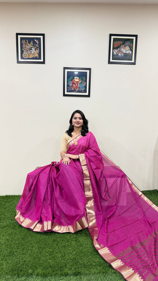 Mangalgiri Soft Semi Tussar Silk Saree with Check Pattern and Blouse Piece for Women – Lightweight Drape