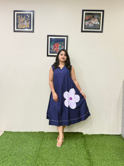 Poplin Cotton Sleeveless Midi Dress with Applique Detailing – Women’s Summer Casual Wear (M to XXL)