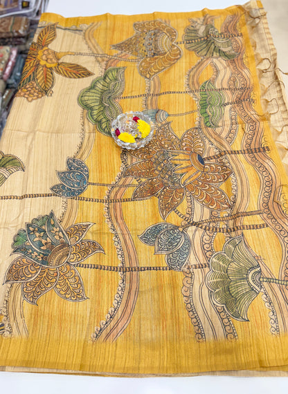 Silk Blend Printed Saree with Traditional Art Motifs and Glossy Texture – Festive Wear for Women