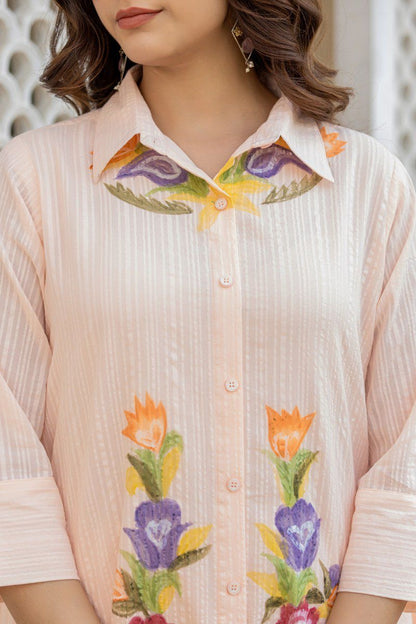 Cotton co-ord set for women with embroidered top and bottom – fully stitched ethnic casual wear