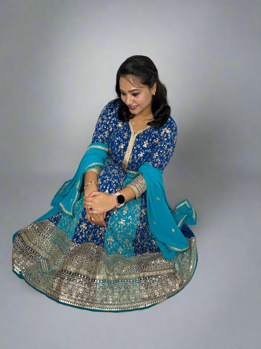 Real Georgette Free Size Embroidered Dress with Embroidered Dupatta – Festive Ethnic Set for Women