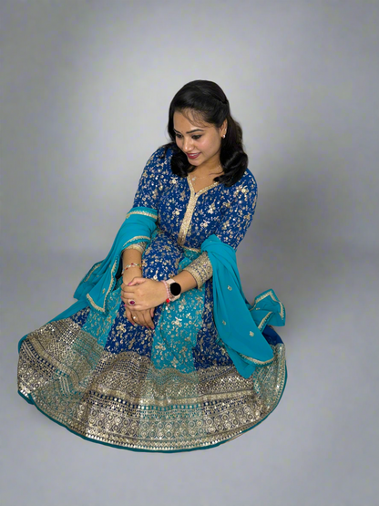 Real Georgette Free Size Embroidered Dress with Embroidered Dupatta – Festive Ethnic Set for Women