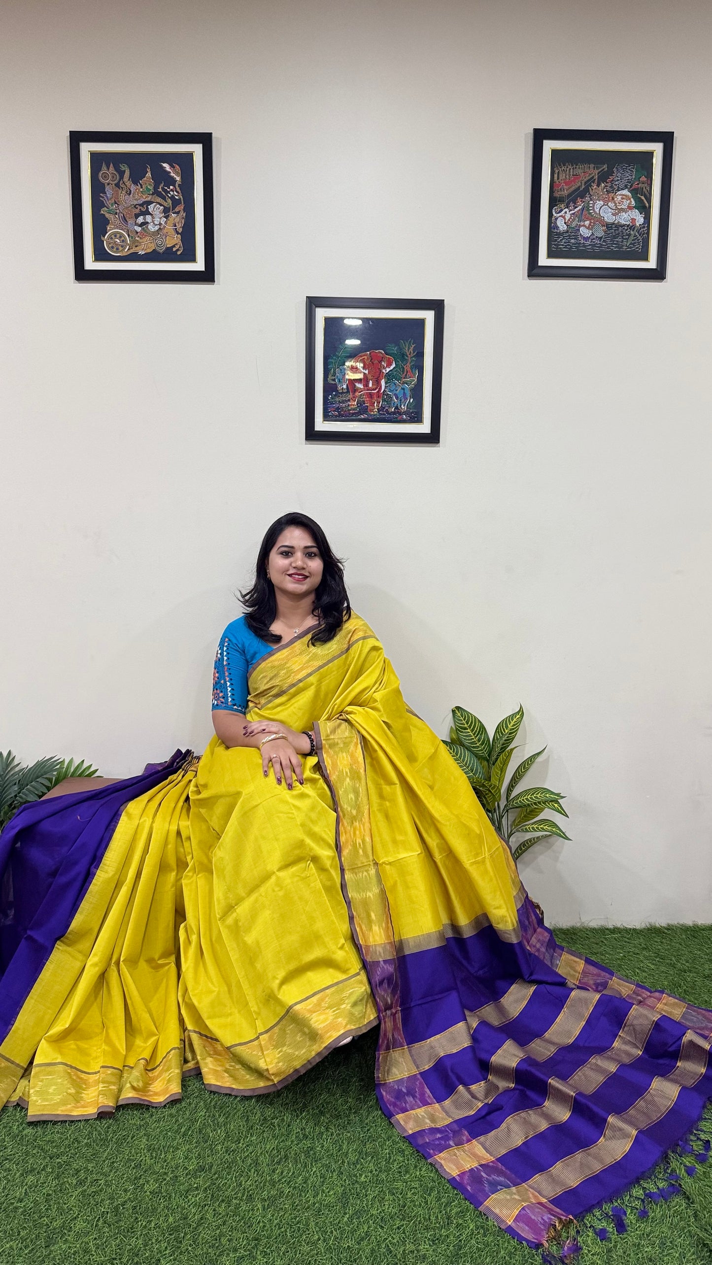 Venkatagiri Silk Cotton Saree with Zari Pochampally Border, Contrast Pallu and Blouse for Women