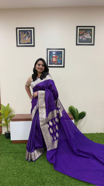 Banarasi Semi Katan Georgette Soft Silk Saree with Zari Woven Pallu – Festive Wear