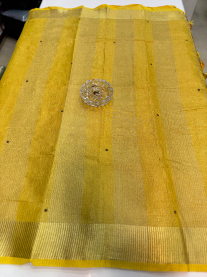Pure Tissue 150 Count Linen Handloom Saree with Handwork and Running Blouse for Women