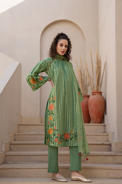 Pure Cotton Embroidered Kurta Pant Dupatta Set for Women