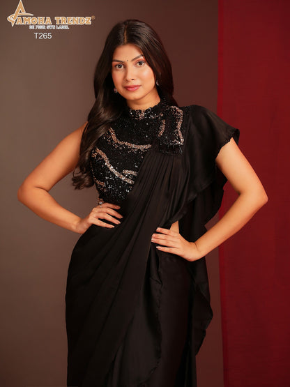 Satin fabric with intricate embroidered work Ready-to-Wear Saree Size 36