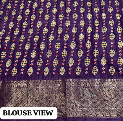Cotton Crepe Saree with Sequence Work and Batik Print – Running Blouse Included