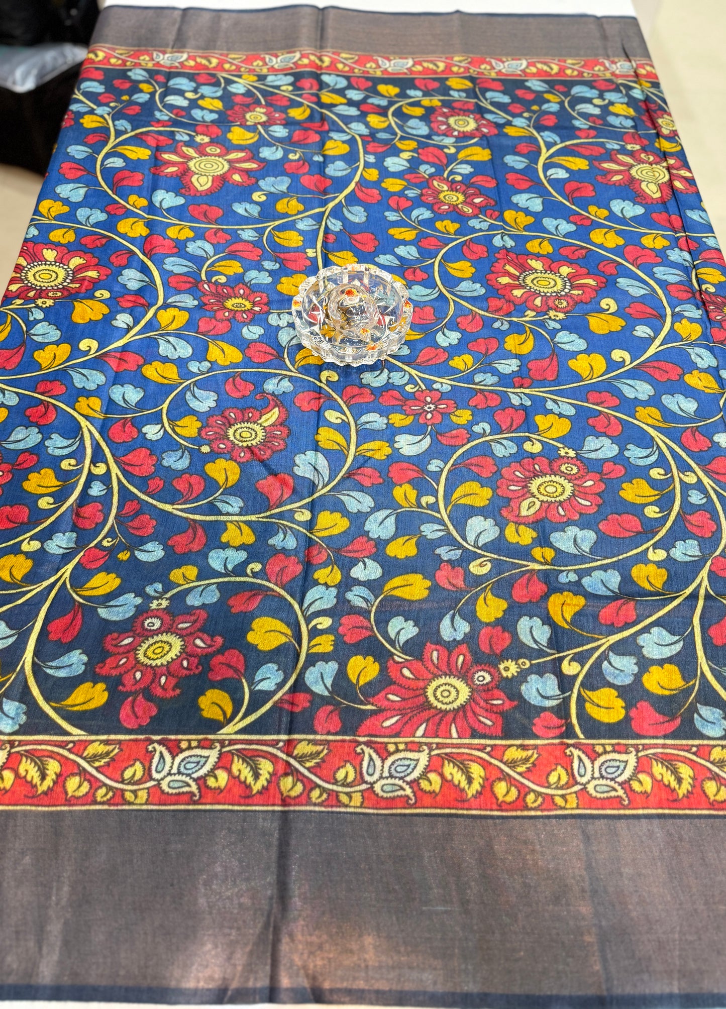 Pure Tussar Munga Silk Saree with Hand-Painted Kalamkari – Silkmark Certified
