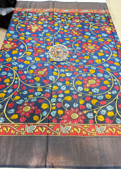 Pure Tussar Munga Silk Saree with Hand-Painted Kalamkari – Silkmark Certified