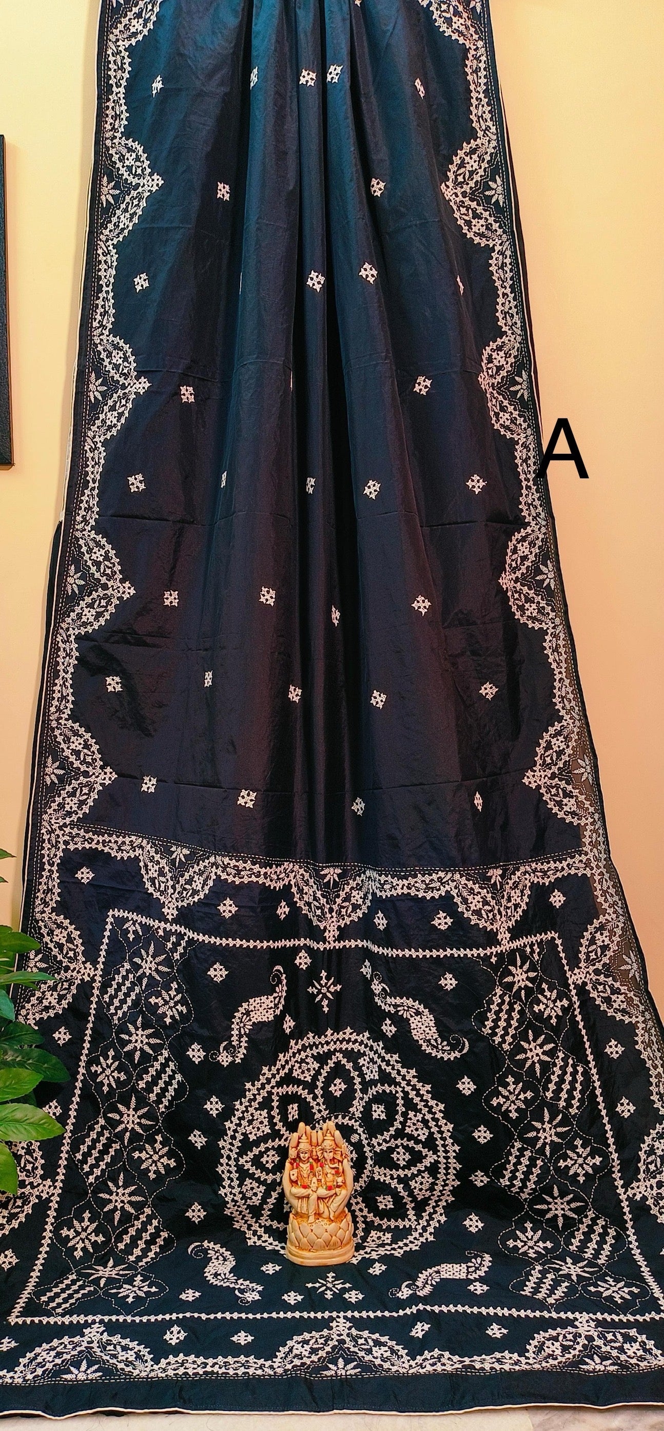 Handcrafted Gujarati Work Saree on Blended Banglori Silk with Contrast Cord Piping – Wedding and Festive Wear