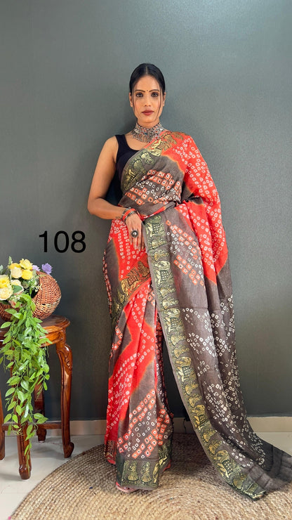 Art Silk Bandhani Saree with Hand Bandhej Work and Running Blouse – Festive Wear for Women