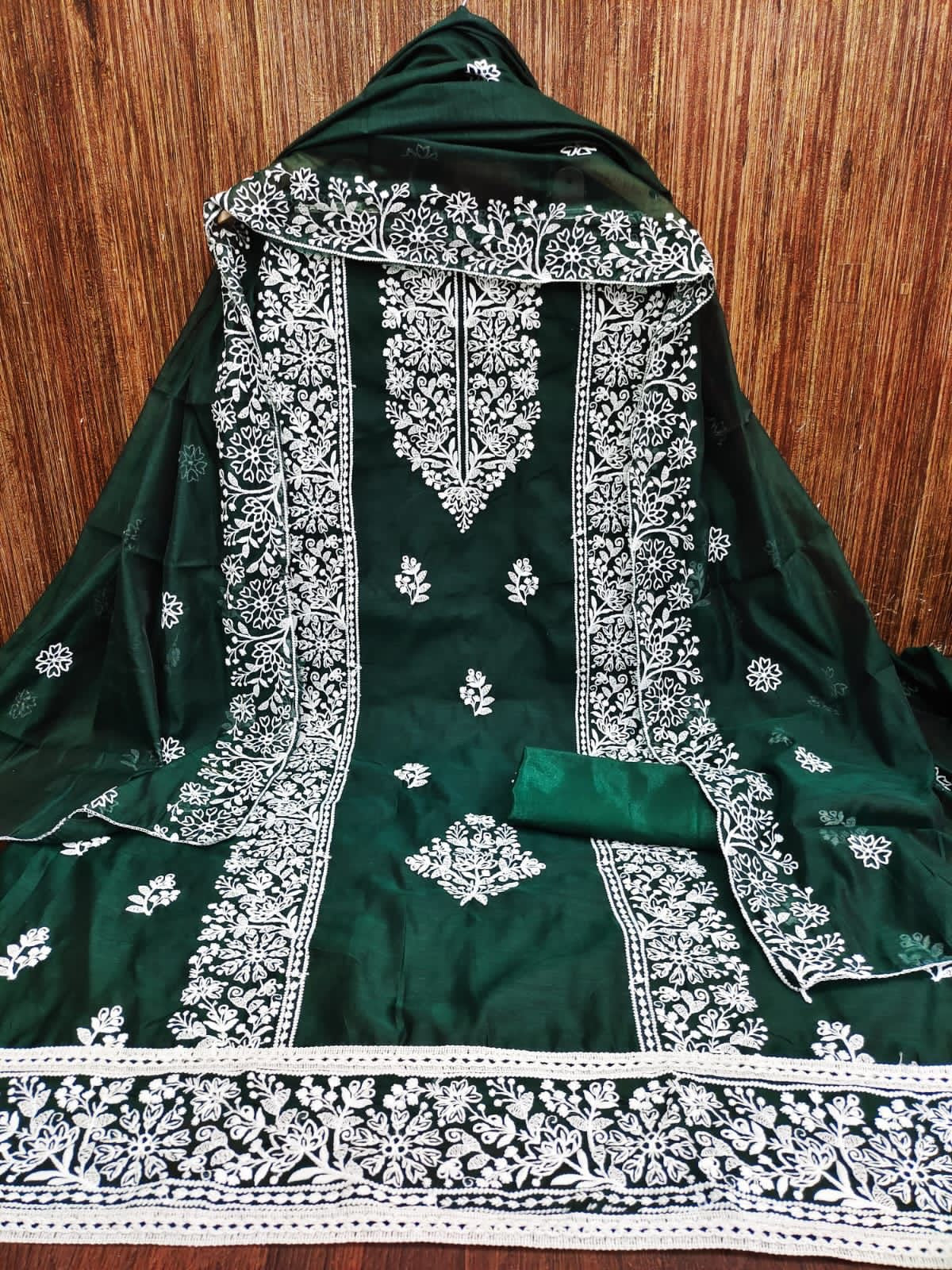 Unstitched Modal Embroidered Dress Material with Santoon Inner & Bottom and Modal Embroidered Dupatta