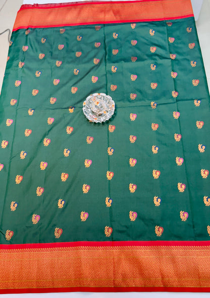 Paithani Soft Silk Saree with Zari Weaving and Contrast Blouse