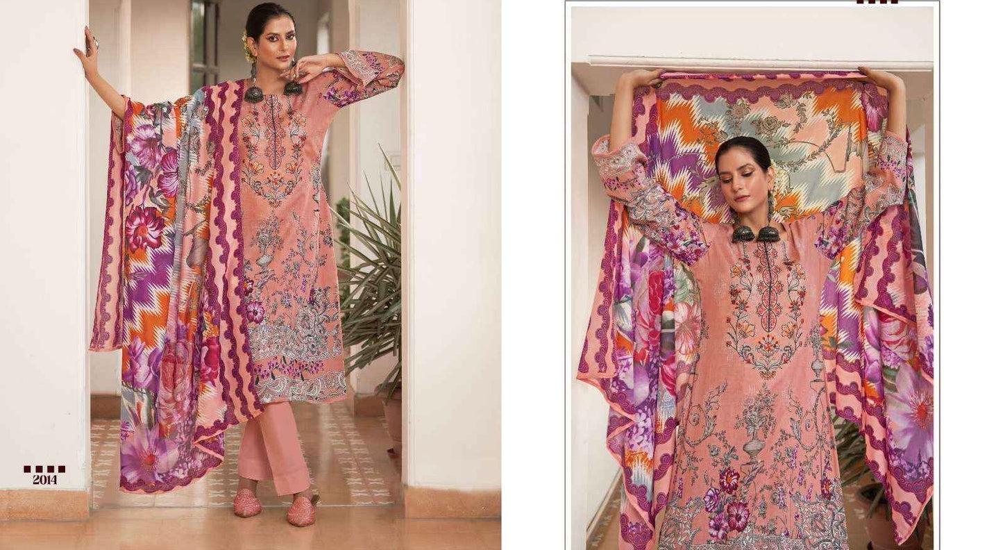 Unstitched Cotton Suit Material with Self Embroidery, Printed Cotton Bottom and Digital Print Dupatta