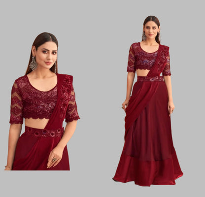 fancy ready to wear saree with unstitched net blouse Mani’s Ready to Wear