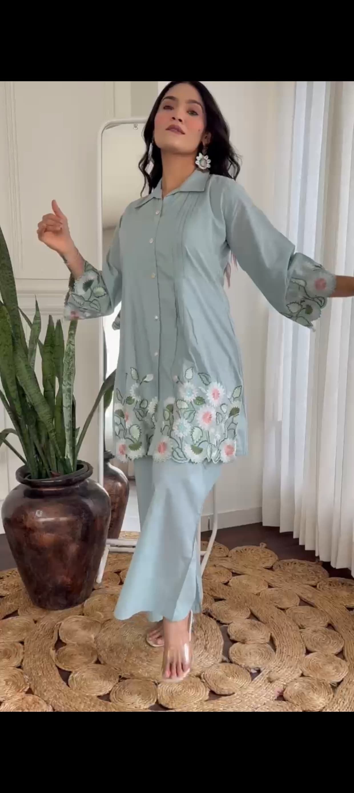 Embroidered Cotton Kurta Pant Set for Women in Soft Fabric – Sizes 38 to 44