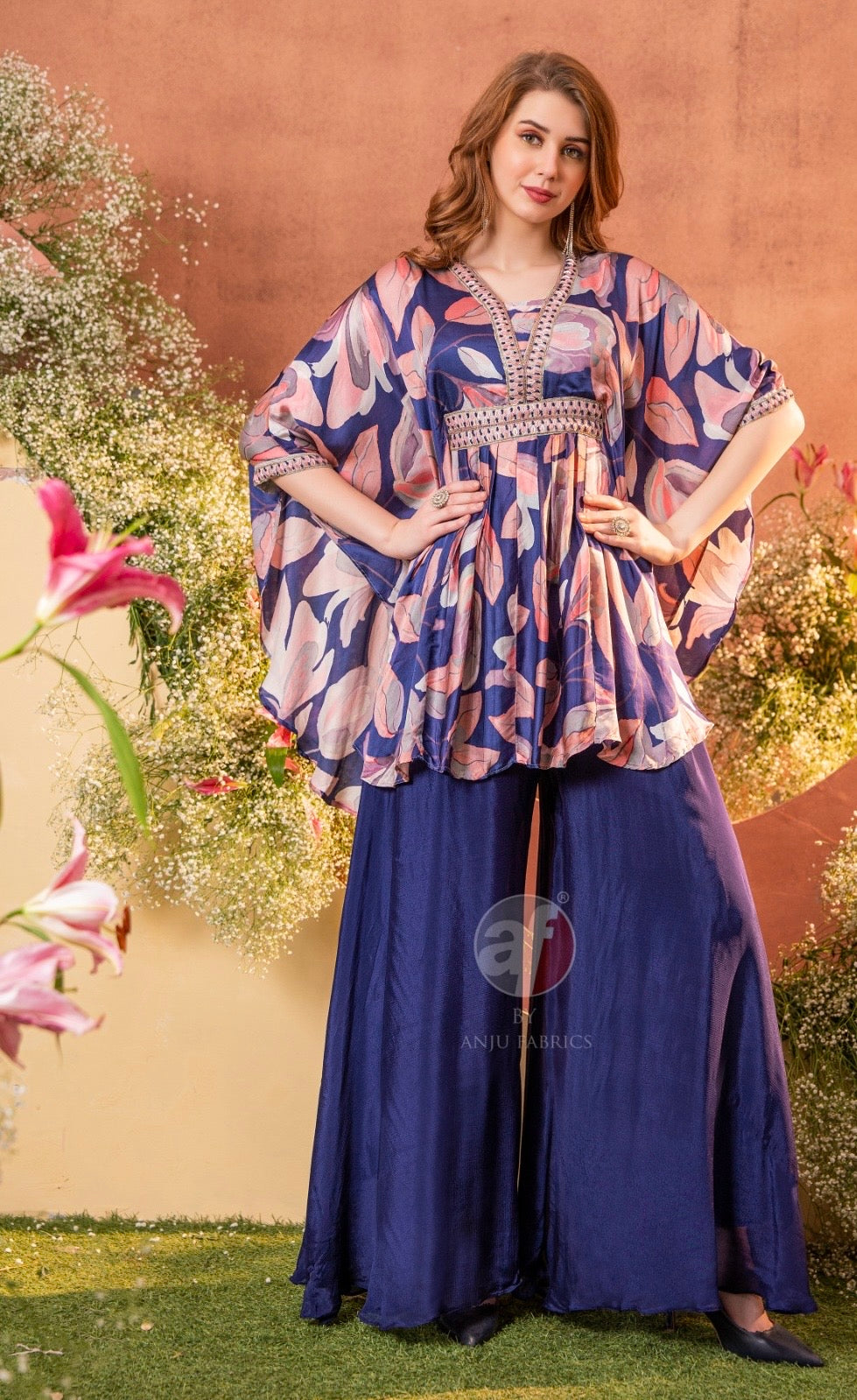 Butterfly Cut Dress for Women in Pure Muslin with Chinon Chiffon Bottom and Hand Work M