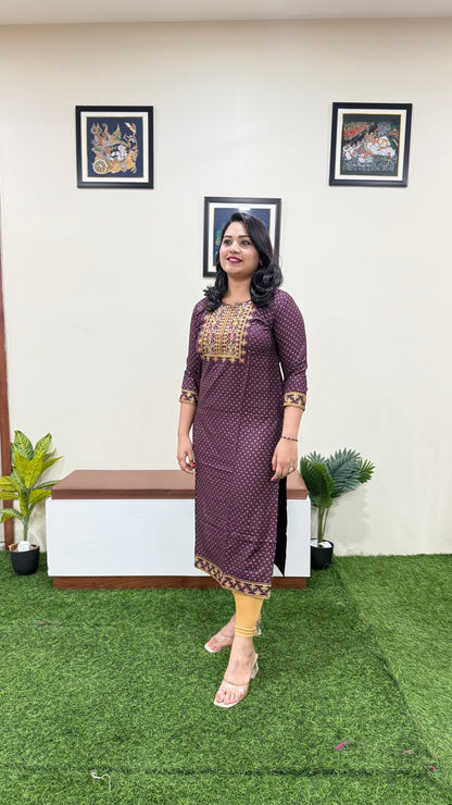 Solid Rayon Kurti Collection for Women with Zari and Thread Embroidery – M to 4XL