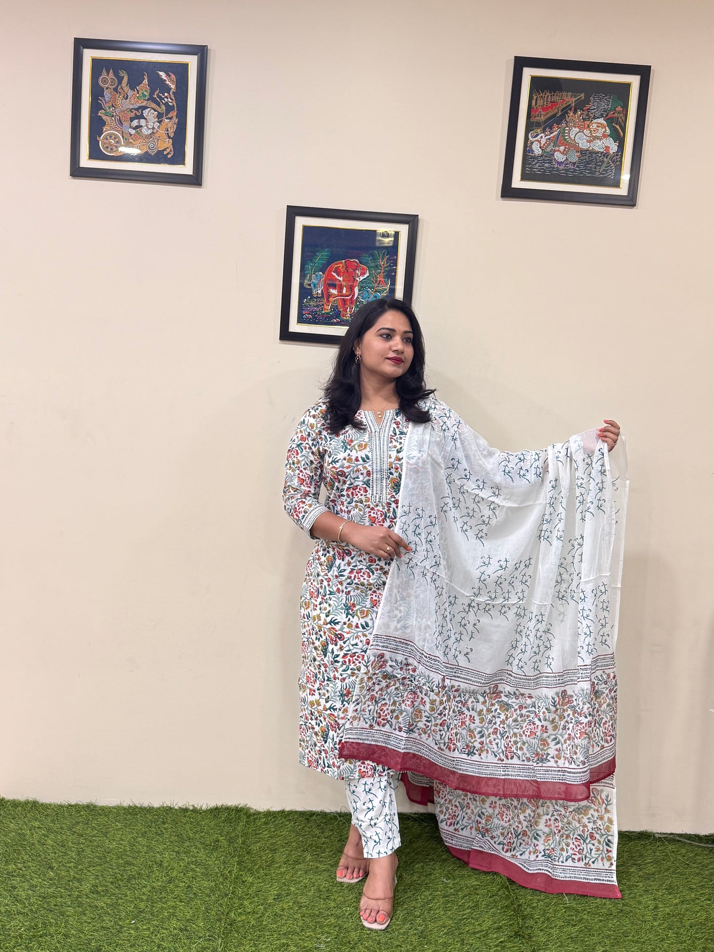 Pure Cotton Handblock Kalamkari Kurti Pant Dupatta Set – Women’s Summer Ethnic Wear