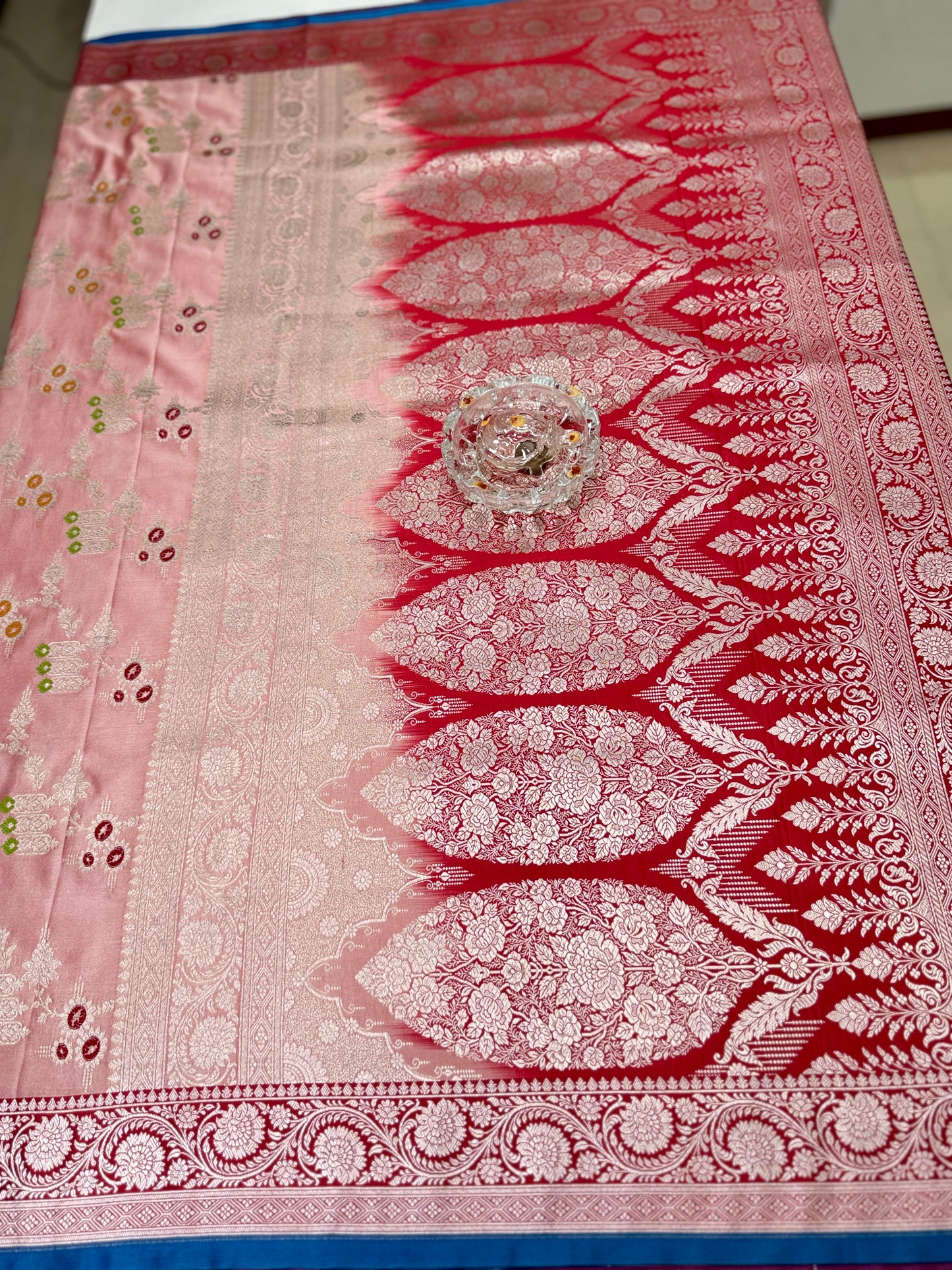 Mashru Katan Silk Saree with Multicolor Zari Weaving and Contrast Border – Festive Wear for Women