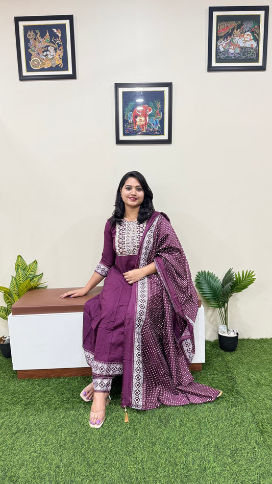 Rayon Kurta Pant Dupatta Set with Dori Embroidery and Chanderi Foil Print Dupatta – Sizes M to XXL