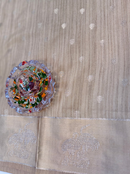 Tussar silk saree with satin border and zari woven motifs for women