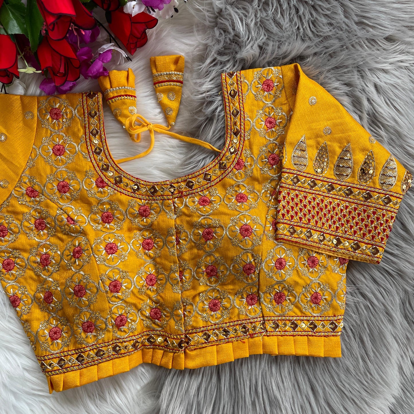 Bridal Blouse in Heavy Pure Soft Cobra Silk with Sequins Embroidery and Latkan Detailing