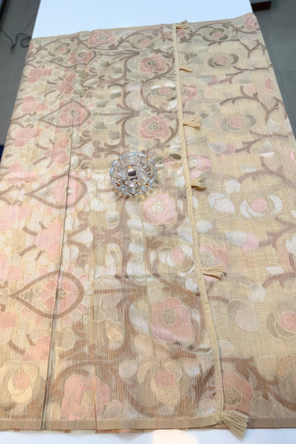 Jamdhani Cotton Saree with Zari Weave and Tassel Pallu – Pastel Festive Wear