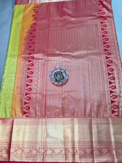Semi Kanchi Pattu Brocade Saree with Zari Weaving and Contrast Border – Festive Wear