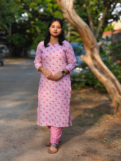 Pink Dobby Dot Printed Kurti with Pant Set for Women – Cotton Blend, Daily Wear, S to XXL