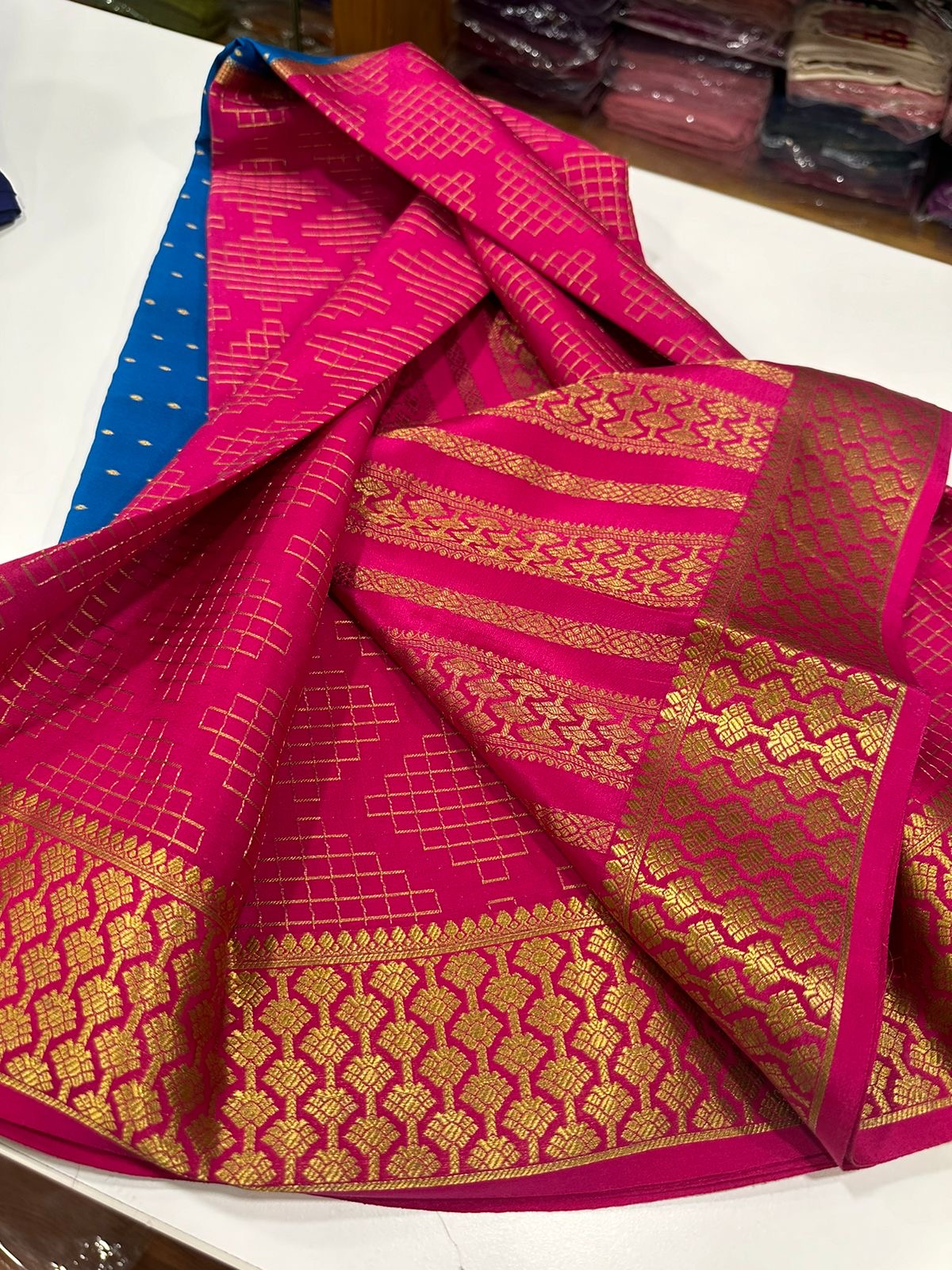 Pure Crepe Mysore Silk Saree for Women – 120 Gram, Zari Lines Design, Silk Mark Certified with Blouse Piece