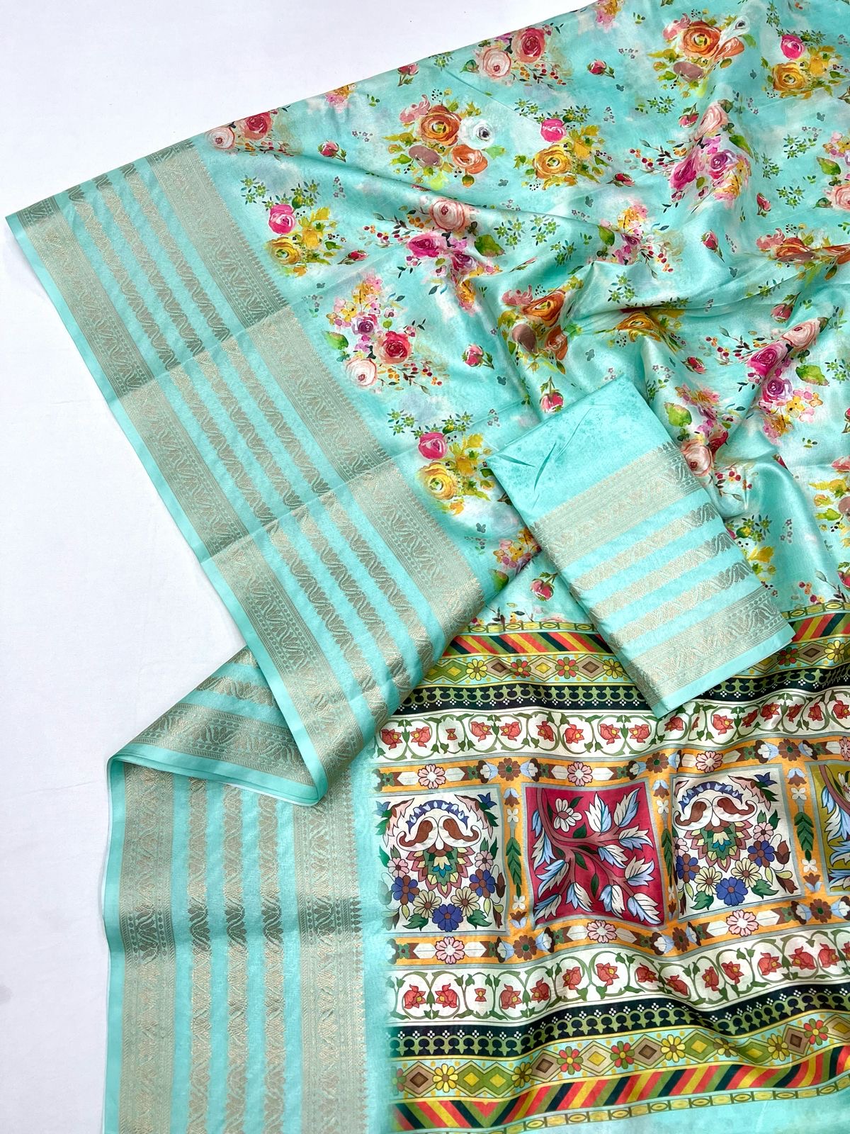 Soft Dola Silk Sarees digital floral print Jacquard weaving border