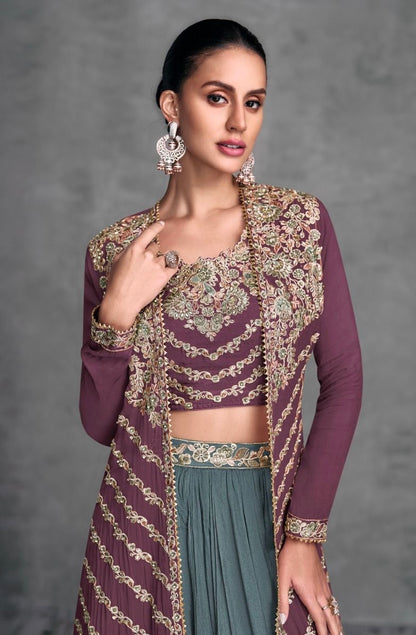 Real Chinon Embroidered Skirt and Top Set with Cancan – Free Size Stitched Festive Wear for Women