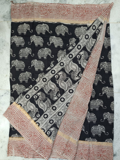 Handloom Nellore Silk Saree for Women – Kalamkari Print with Hand-Printed Border and Blouse Piece