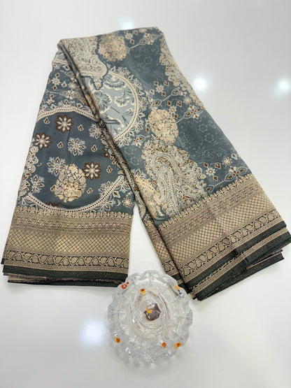 Pure Crepe Silk Saree with Digital Print and Zari Border – Elegant Festive and Wedding Saree for Women