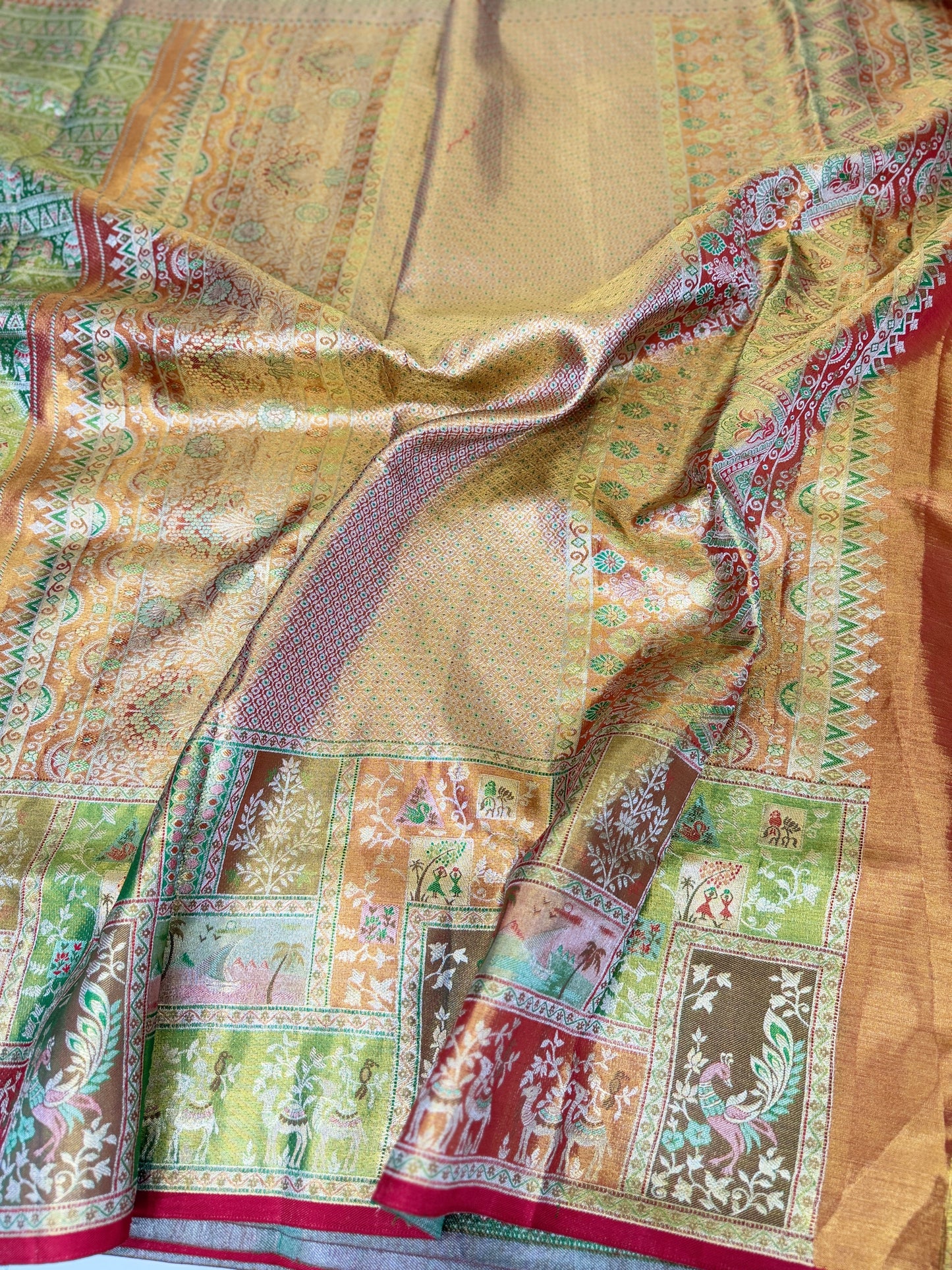 Handloom Edge-to-Edge Silk Saree with 2 Gram gold Zari Weaving – Kanchipuram Bridal Saree