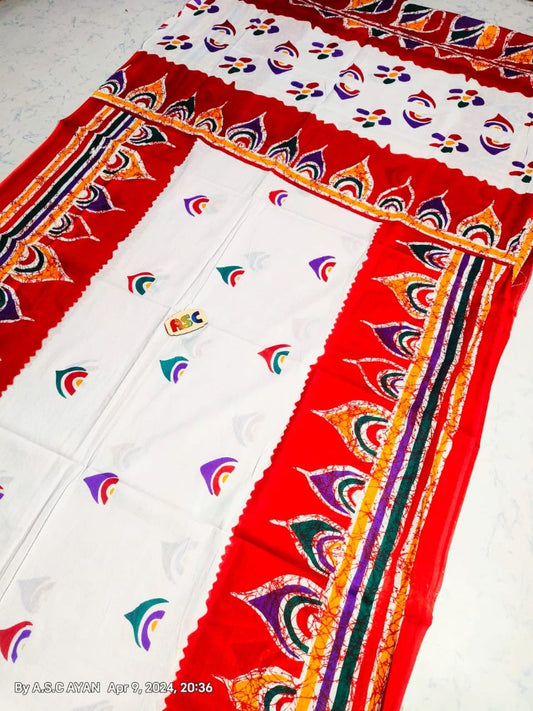 Pure Cotton Batik Print Saree for Women with Hand-Printed Design