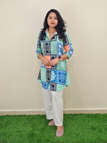 Printed Rayon Short Kurti with Stretchable Lycra Plazzo Set for Women – Digital Print, M to XXL