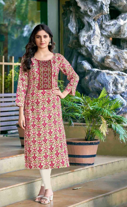 Heavy Rayon Foil Printed Kurti with Sequin Embroidery for Women – XL to 3XL