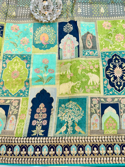 Pure Dola silk saree with position weaving and embroidered blouse – premium ethnic wear for weddings and festive occasions