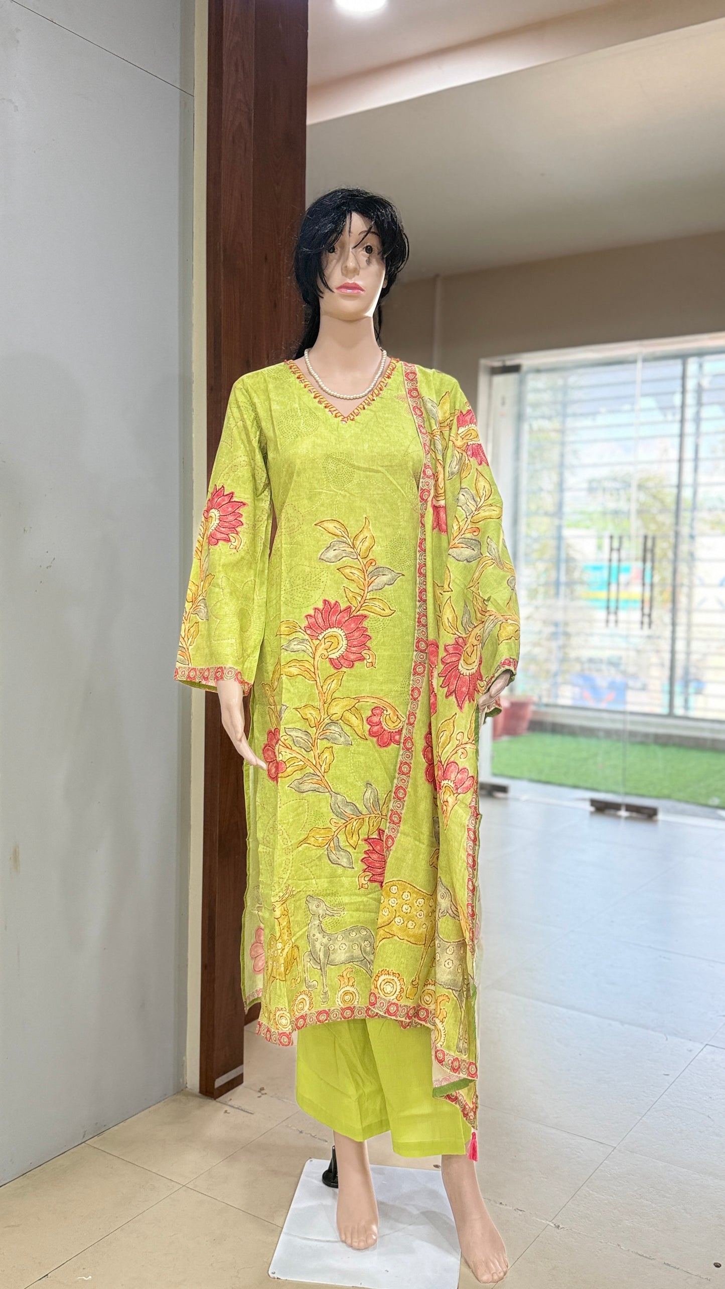 Italian cotton kurta pant dupatta set for women with placement print, straight 3 piece ethnic set, sizes 38 to 44